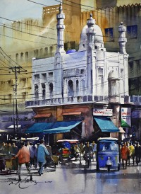 Sarfraz Musawir, Shah Alam Market Lahore, 11 x15 Inch, Watercolor on Paper, Cityscape Painting, AC-SAR-080